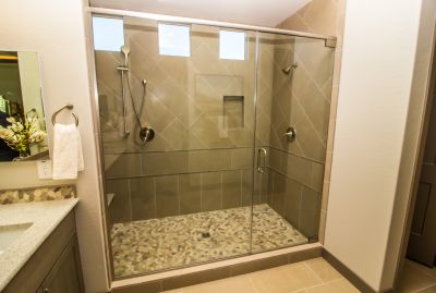 Walk-in Shower with Stone Accents